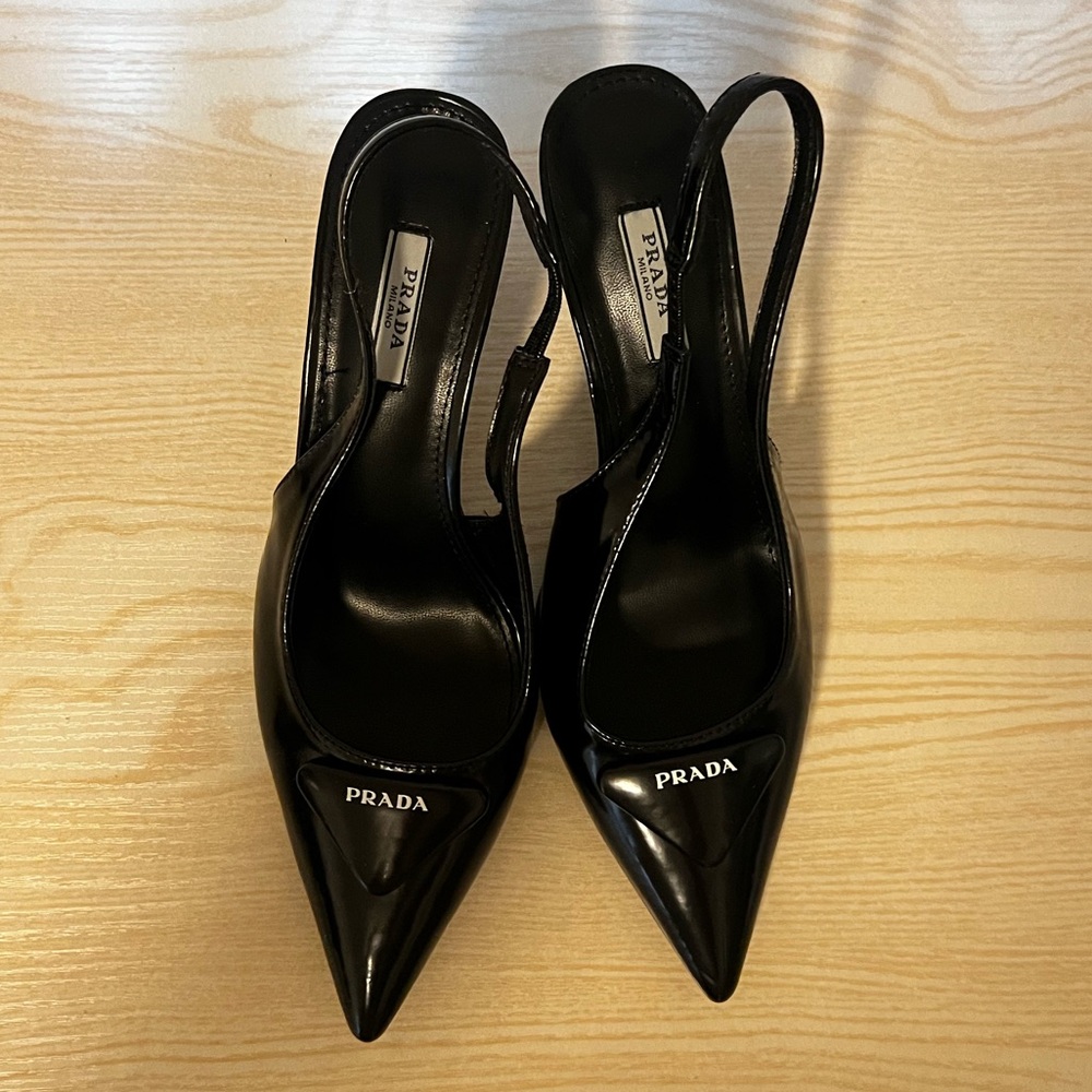 Prada Glossy Black Slingback Heels